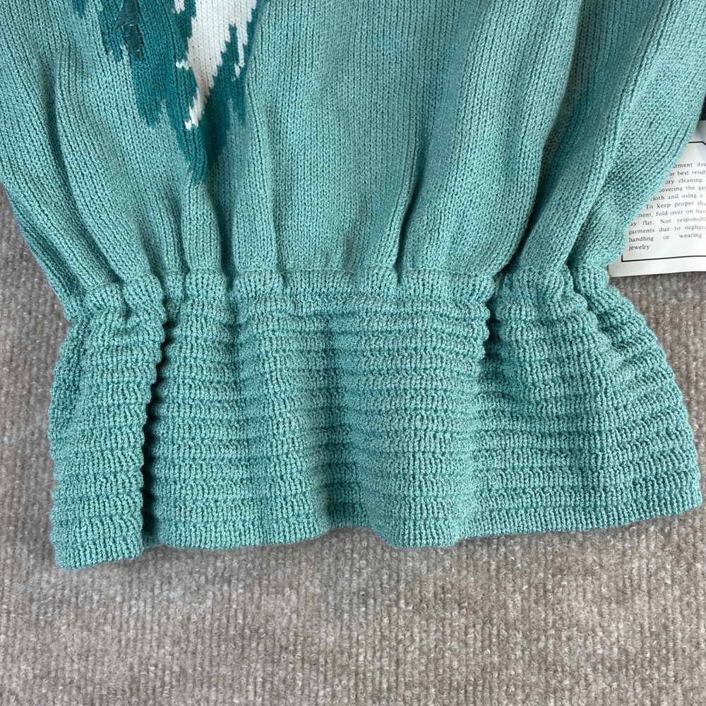 Anne Crimmins Umi Collections Sweater Floral Puff‎ Sleeve Knit Aqua Pink Sz L - Picture 9 of 15
